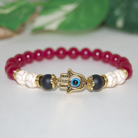 Hamsa Hand Bracelet,Agate Bracelet,Golden Hamsa Bracelet,Good Luck Bracelet - Picture 2 of 3